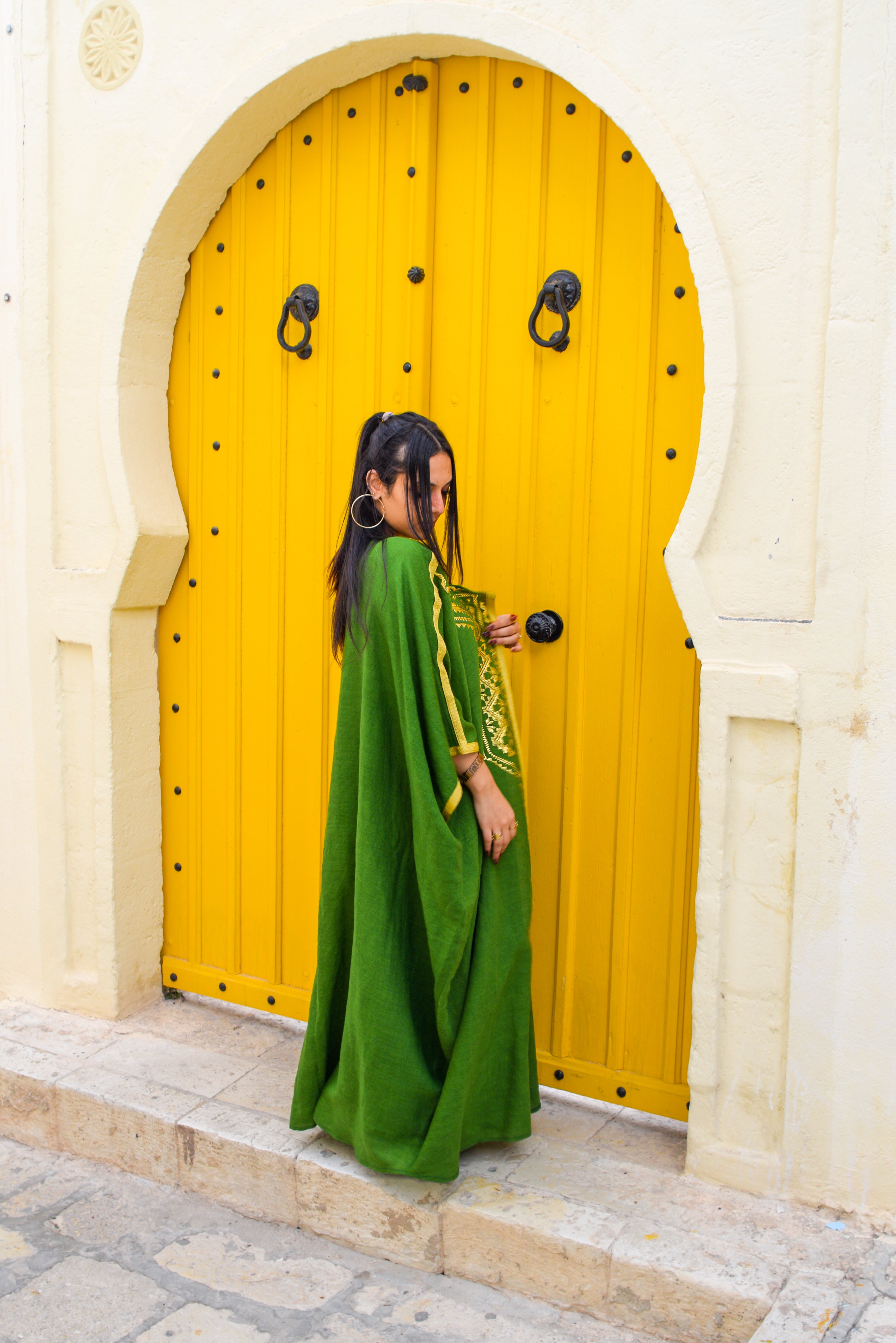 Abaya Tunisienne Traditionnelle Vert Émeraude
