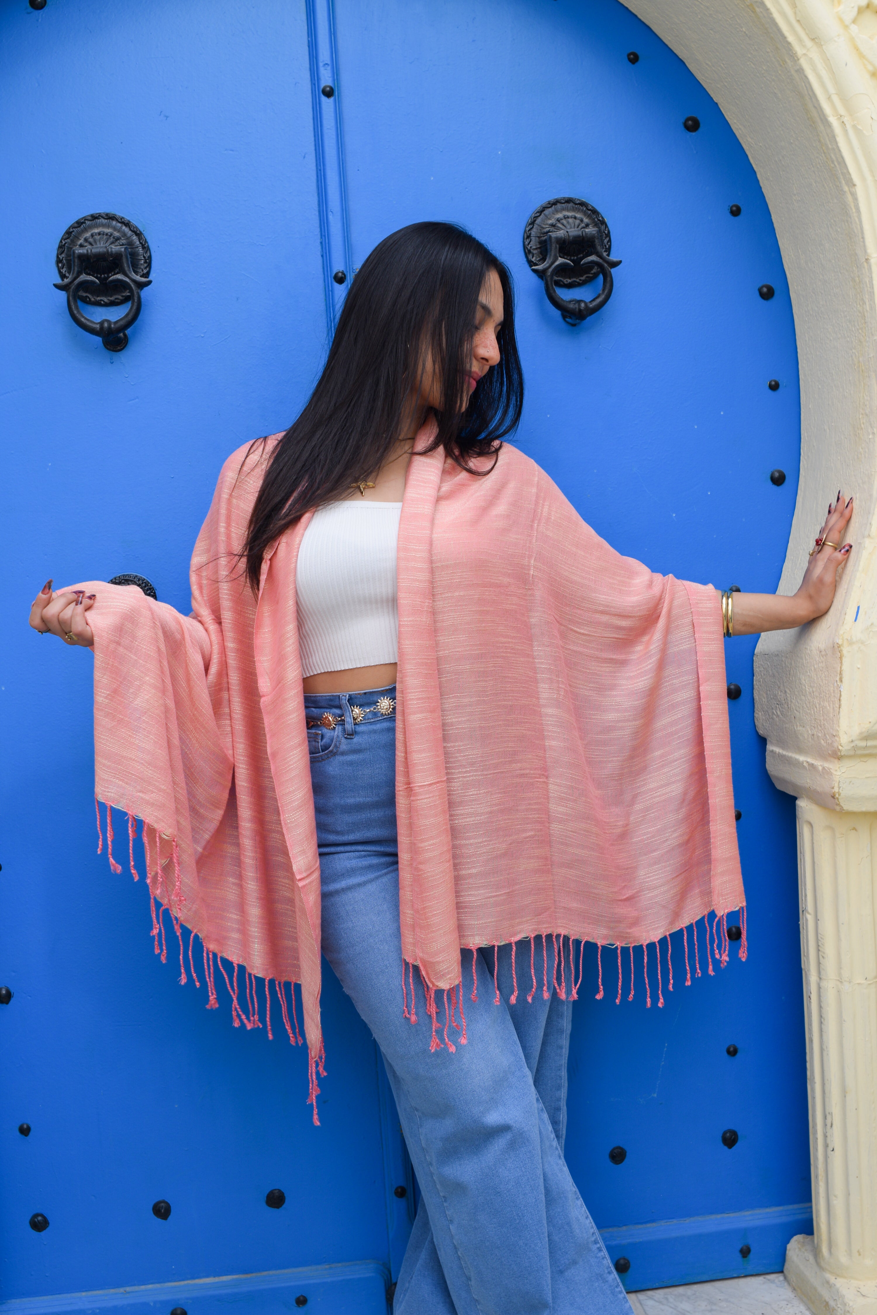 Cape Traditionnelle Tunisienne 100% Coton Léger avec Finitions à Franges