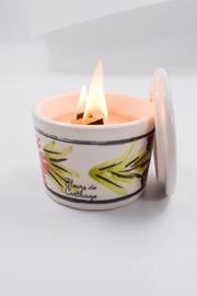 Bougie artisanale “Fleurs de Carthage” en pot céramique peint à la main