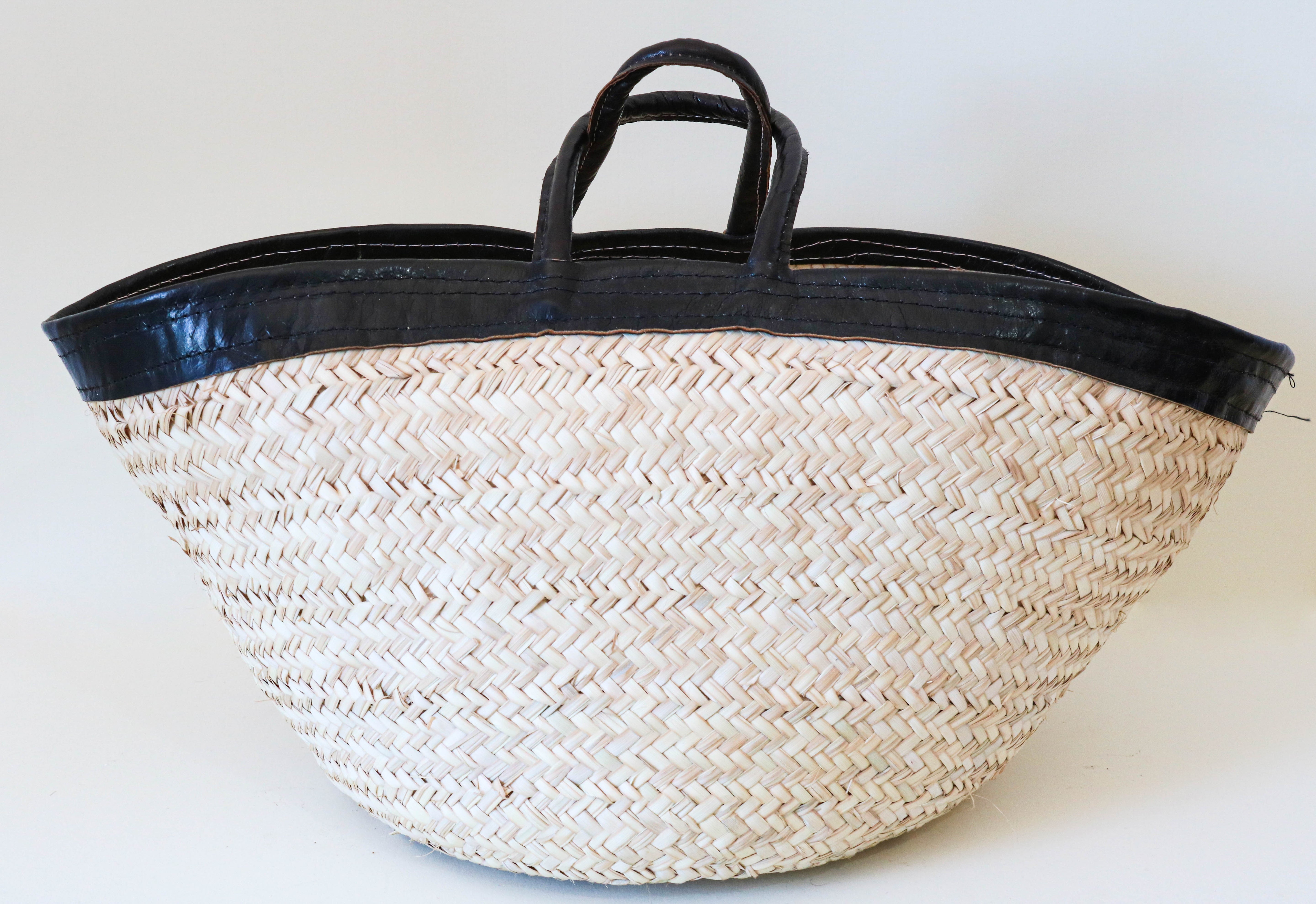 Panier en ALFA avec anses en cuir