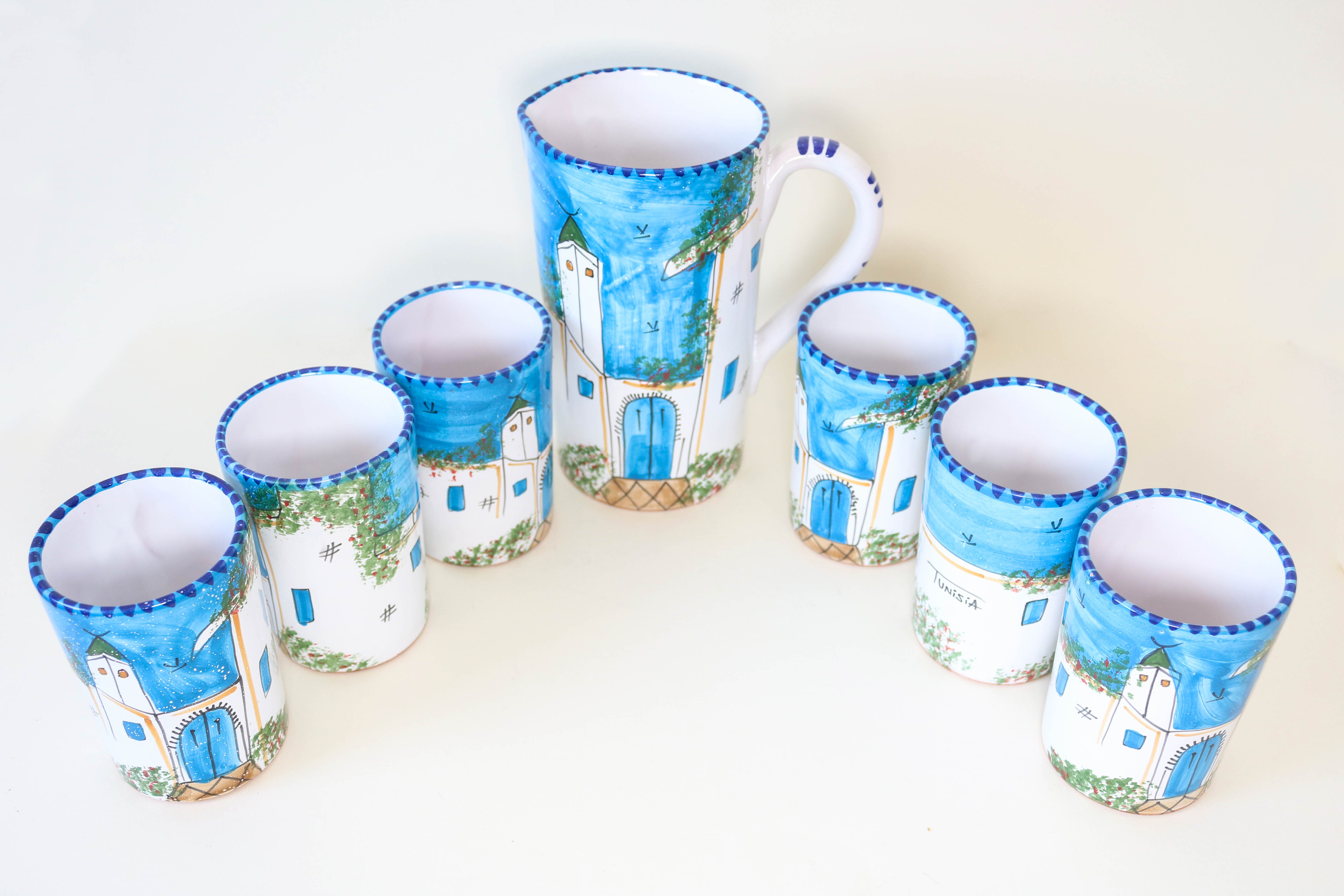 set de Broc et 6 verres en céramique