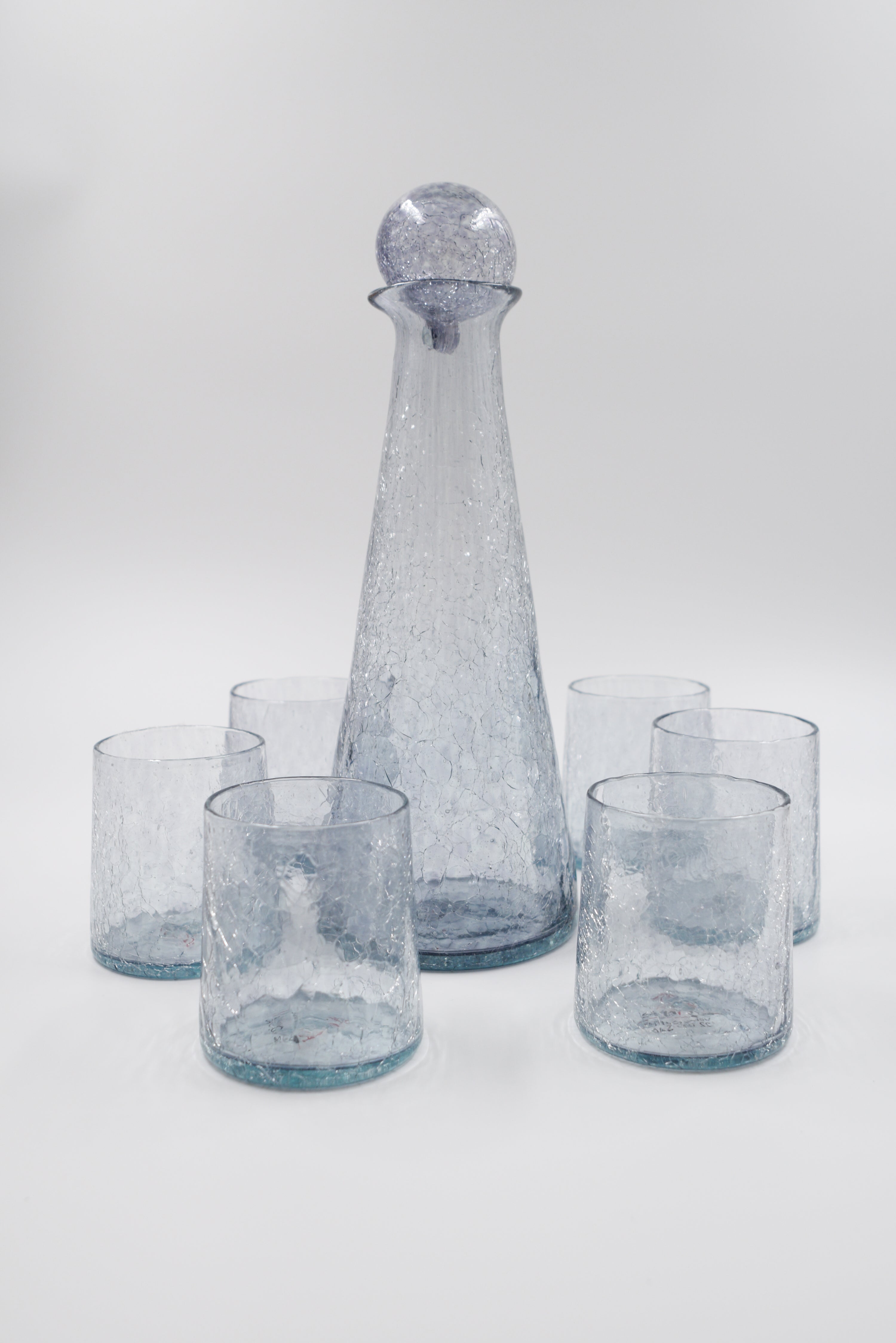 set a eau: carafe et 6 verres soufflés craquelés