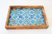 Plateau de présentation en bois d´olivier et carreaux en céramique