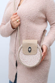 Sac à main rond avec bandoulière en alfa tresse